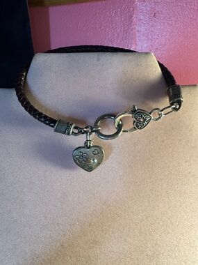 Rosanna Dark Brown Braided Leather Bracelet with Heart Charm